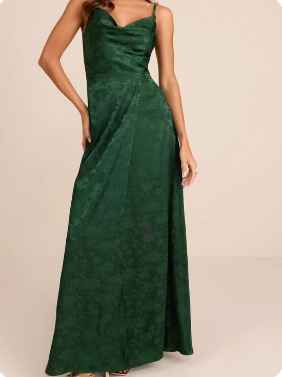 Lulus Dresses & Skirts - Lulu's Emerald Green Floral Jacquard Cowl Neck Maxi Dress
